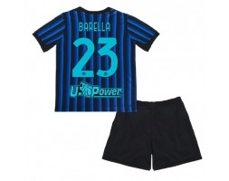 Inter Milan Nicolo Barella #23 Domáci Detský futbalový dres 2025-26 Krátky Rukáv (+ trenírky)